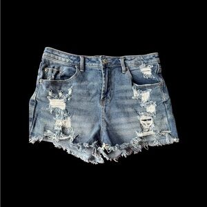 Almost Famous Blue Distressed Jean Shorts